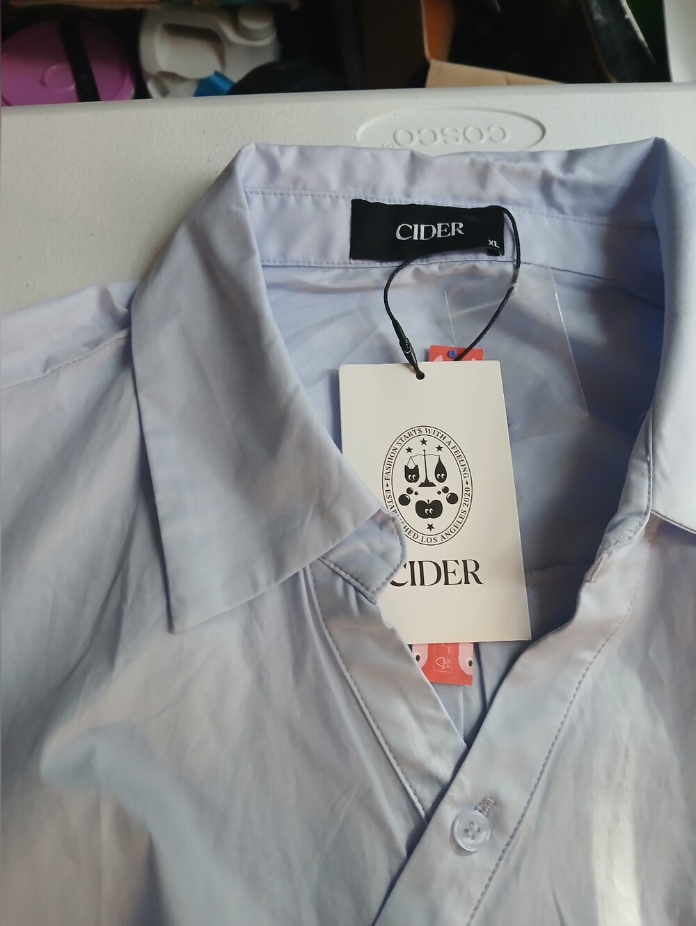 CIDER Women's Light Blue Side Button-Up Shirt Rouching Breatheable Cotton NWT